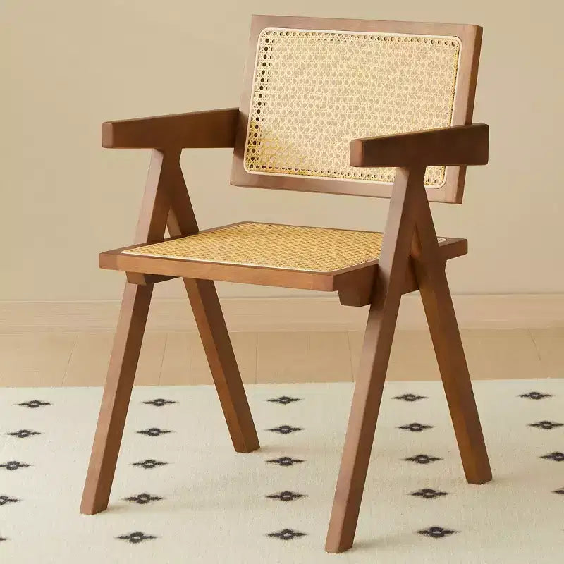 Chaises de salle à manger en bois massif avec dossier en rotin