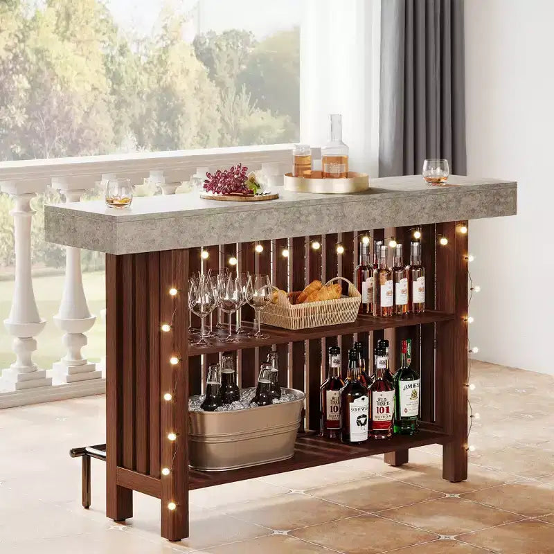 Table de bar robuste Panneaux épais Patins réglables Conception de rangement sécurisée
