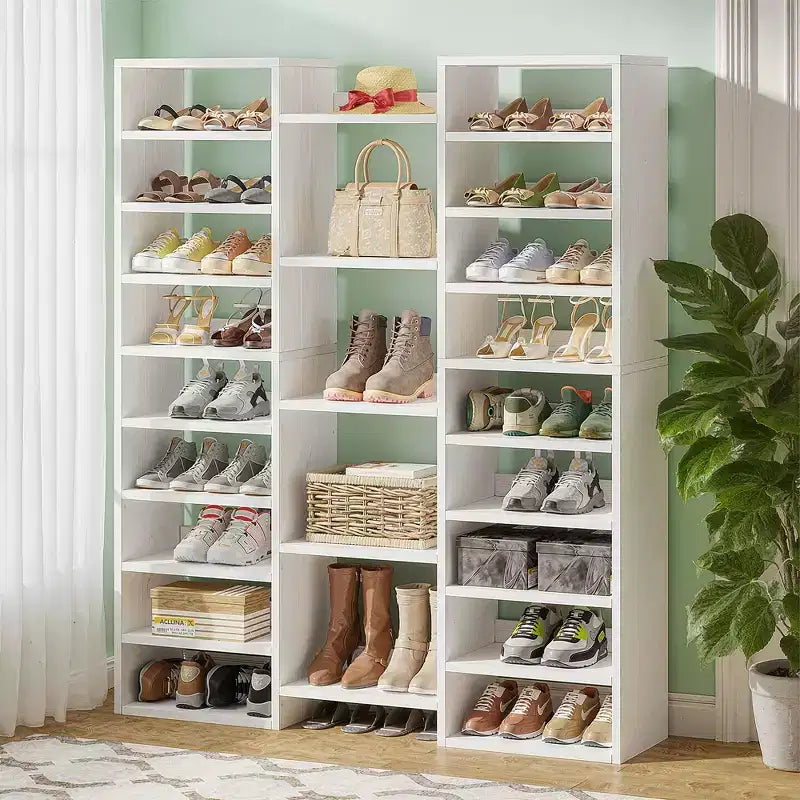 Grand range-chaussures blanc à 14 niveaux et 23 étagères, capacité de 46 paires, organisateur de chaussures vertical