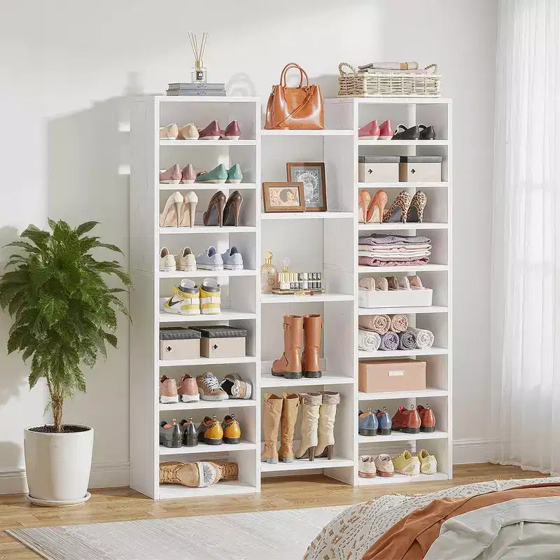 Grand range-chaussures blanc à 14 niveaux et 23 étagères, capacité de 46 paires, organisateur de chaussures vertical