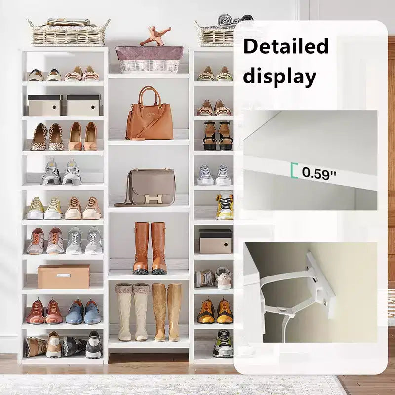 Grand range-chaussures blanc à 14 niveaux et 23 étagères, capacité de 46 paires, organisateur de chaussures vertical