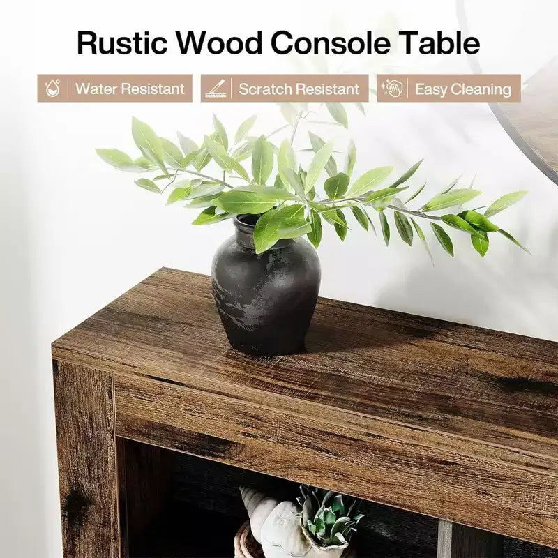 Console rustique, 6 compartiments ouverts, table de canapé en bois pour entrée