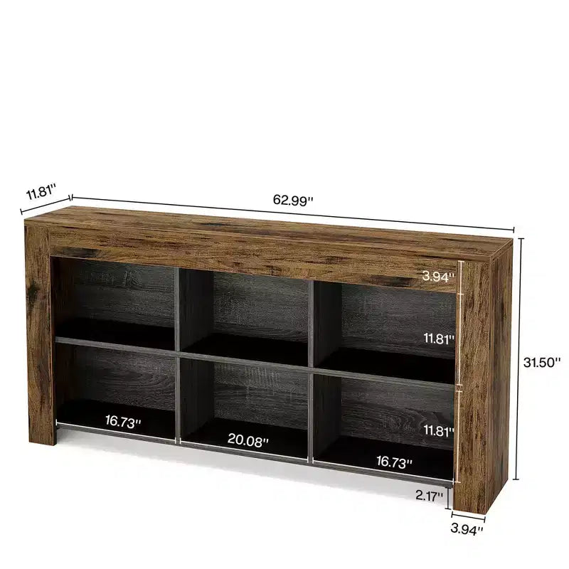 Console rustique, 6 compartiments ouverts, table de canapé en bois pour entrée