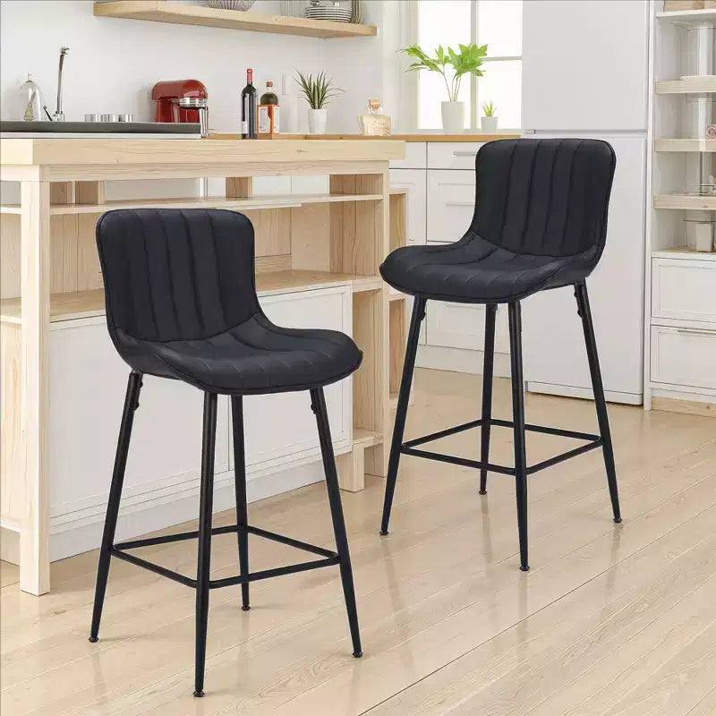 MAYEERTY Black 2-Pack Faux Leather Counter Bar Stools, Modern Design for Kitchen Islands &amp; Dining Rooms