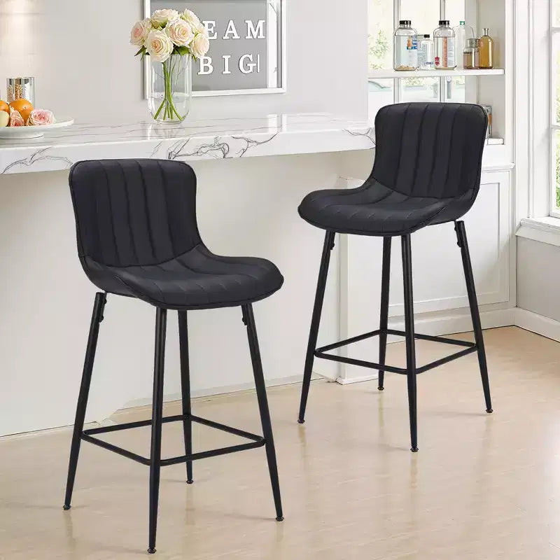 Tabourets de bar en similicuir noir, design moderne pour îlots de cuisine