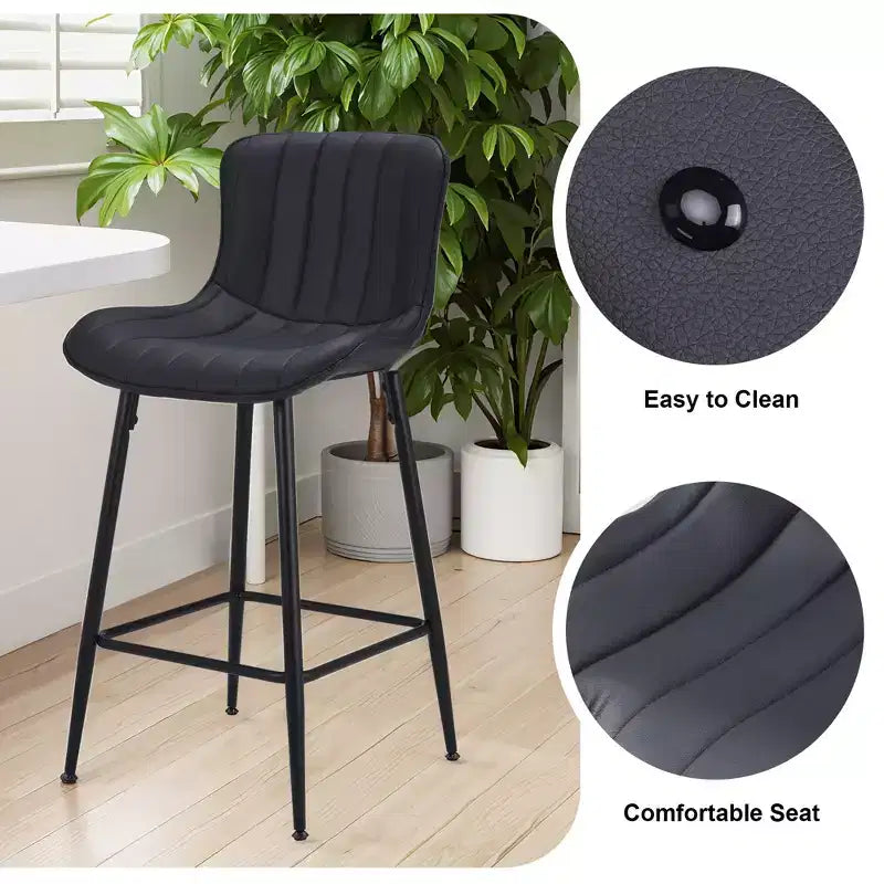 Tabourets de bar en similicuir noir, design moderne pour îlots de cuisine