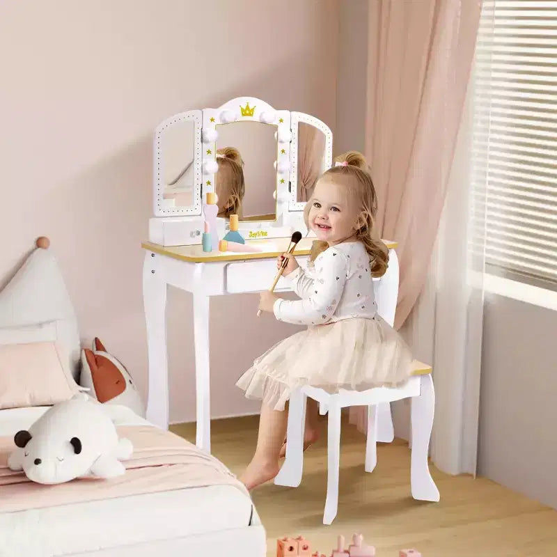 Coiffeuse Princesse pour tout-petits avec miroir lumineux et tabouret