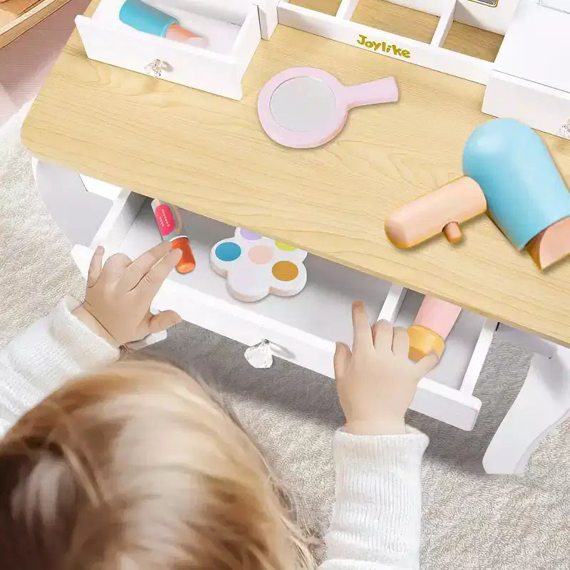 Coiffeuse Princesse pour tout-petits avec miroir lumineux et tabouret