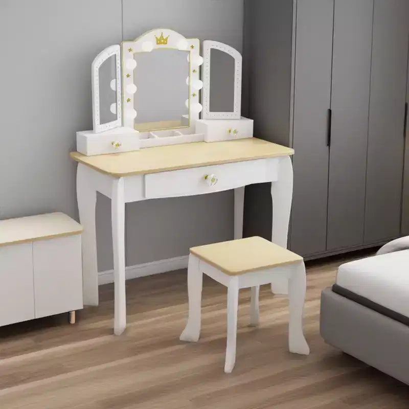 Coiffeuse Princesse pour tout-petits avec miroir lumineux et tabouret
