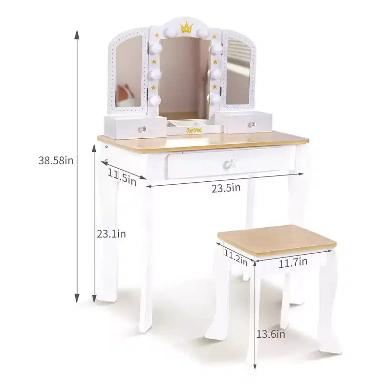 Coiffeuse Princesse pour tout-petits avec miroir lumineux et tabouret