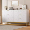 Commode blanche à 6 tiroirs avec pieds en métal doré, grand coffre de rangement de 53,5 po de largeur