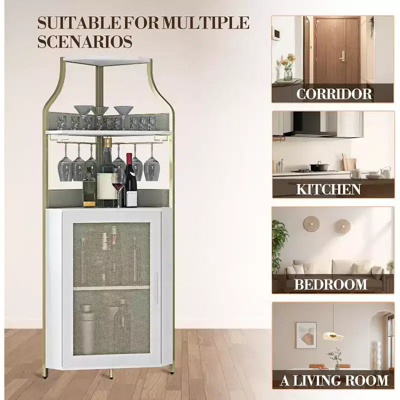 Meuble bar d'angle avec casier à vin amovible, meuble bar avec porte-verres
