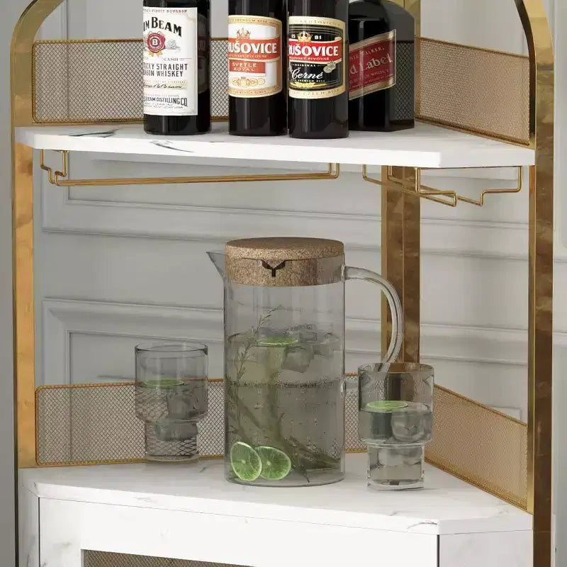 Meuble bar d'angle avec casier à vin amovible, meuble bar avec porte-verres