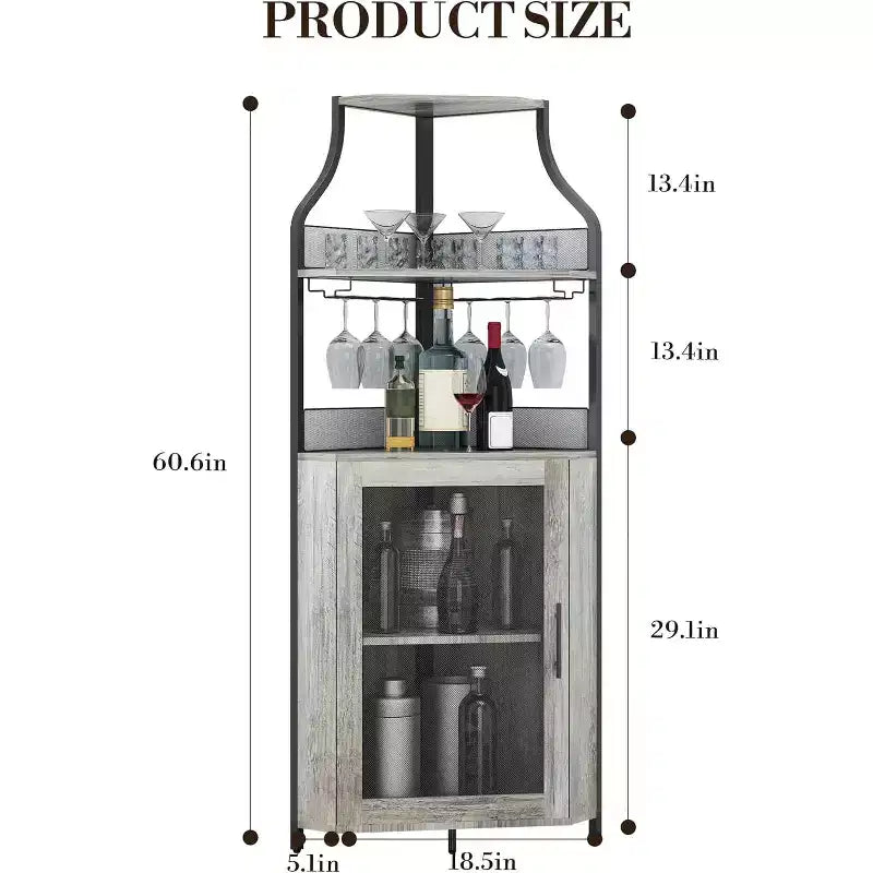 Meuble bar d'angle avec casier à vin amovible, meuble bar avec porte-verres