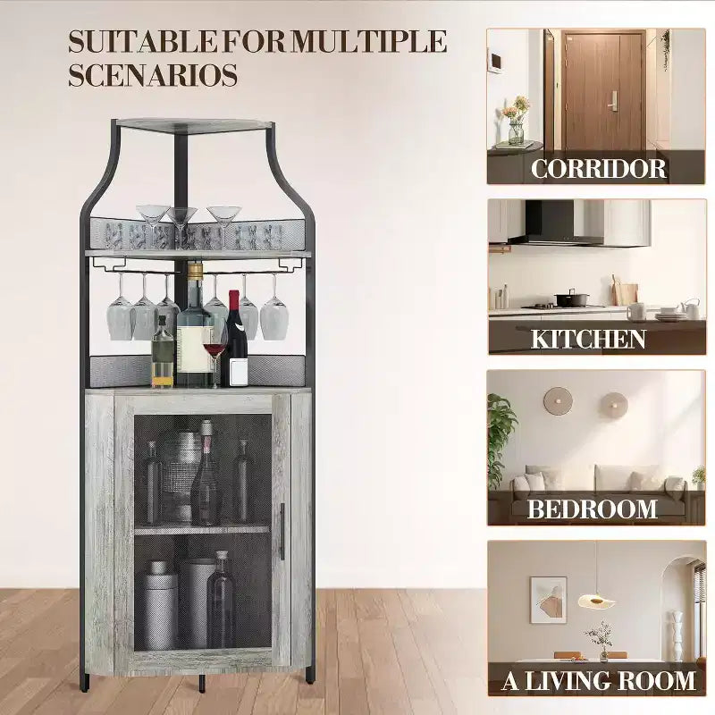 Meuble bar d'angle avec casier à vin amovible, meuble bar avec porte-verres