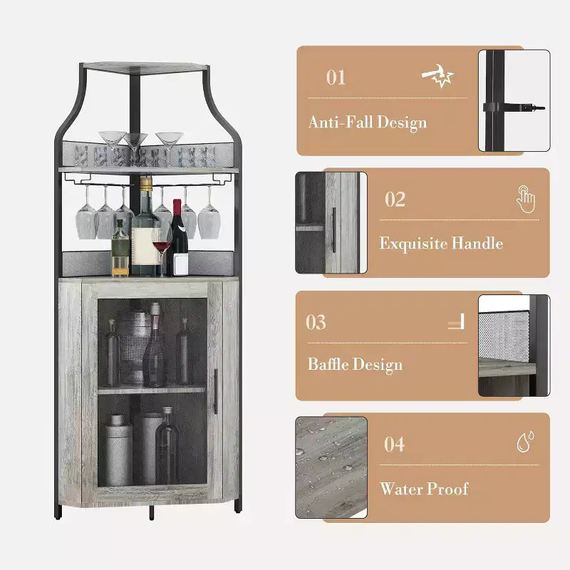 Meuble bar d'angle avec casier à vin amovible, meuble bar avec porte-verres