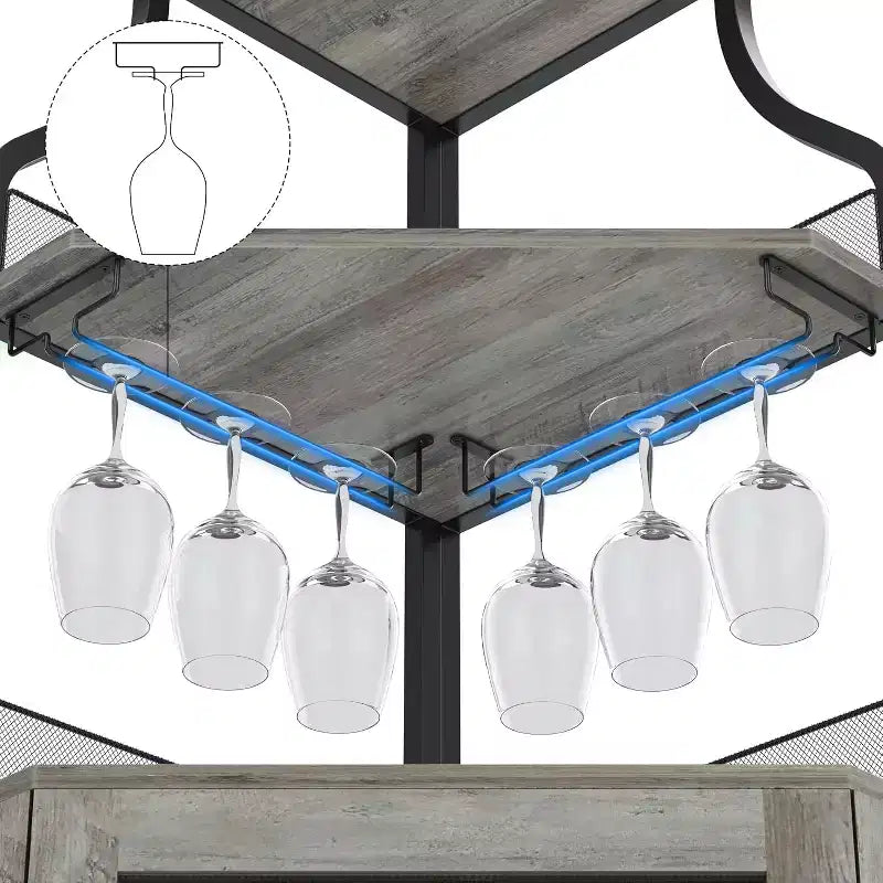 Meuble bar d'angle avec casier à vin amovible, meuble bar avec porte-verres