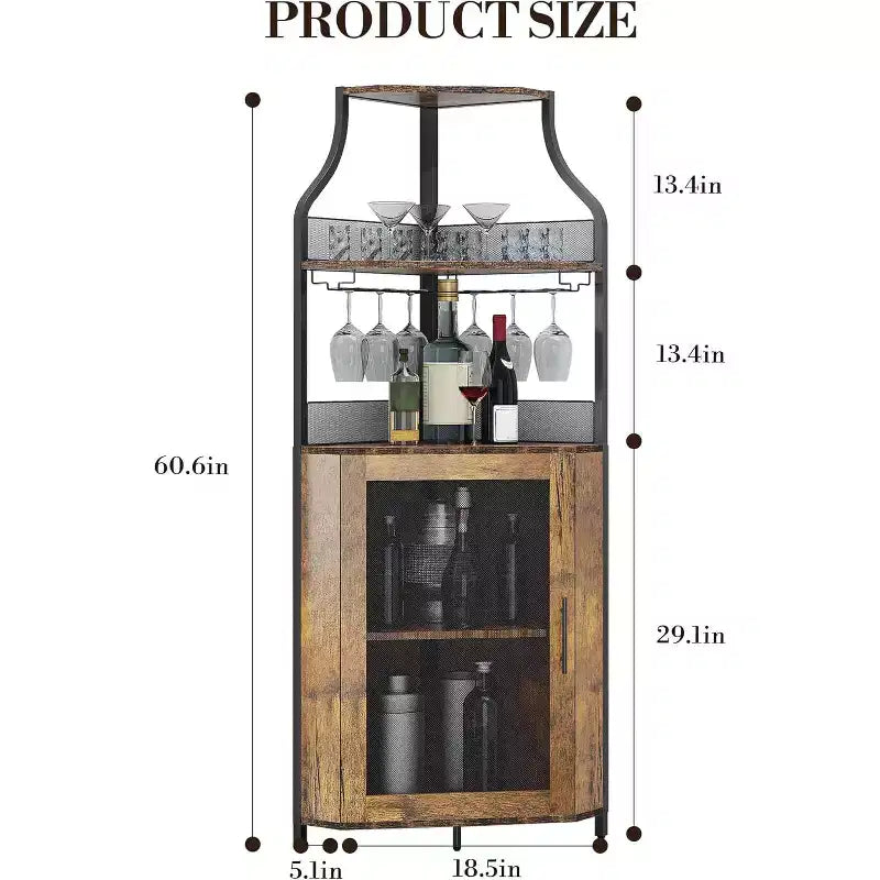 Meuble bar d'angle avec casier à vin amovible, meuble bar avec porte-verres