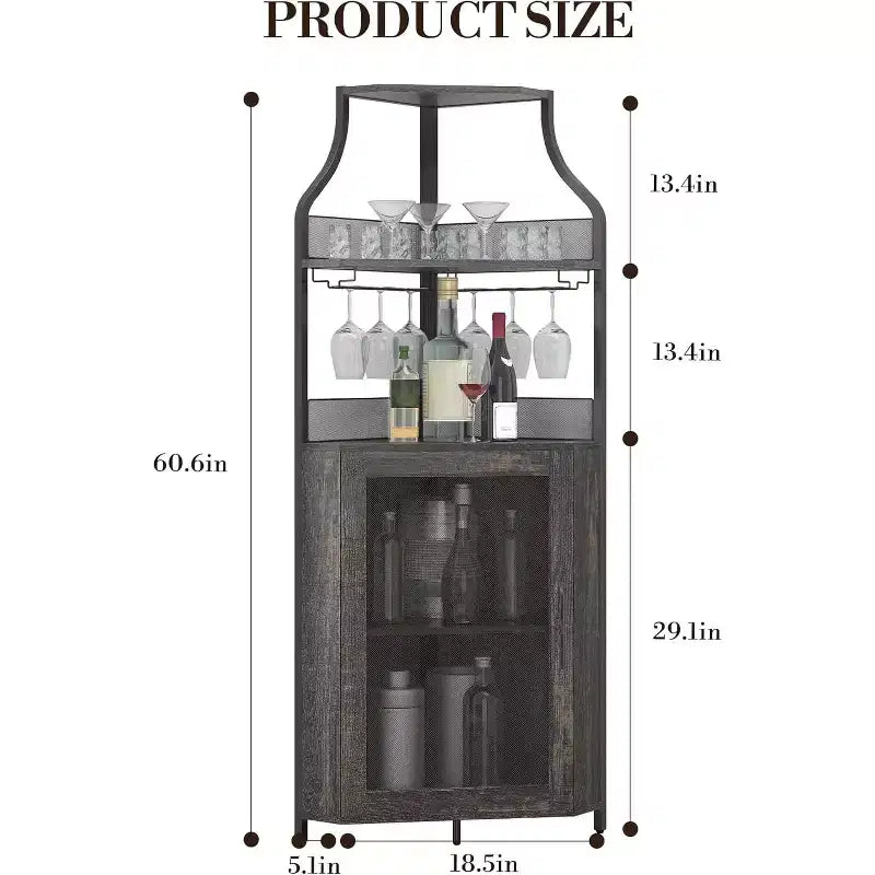 Meuble bar d'angle avec casier à vin amovible, meuble bar avec porte-verres