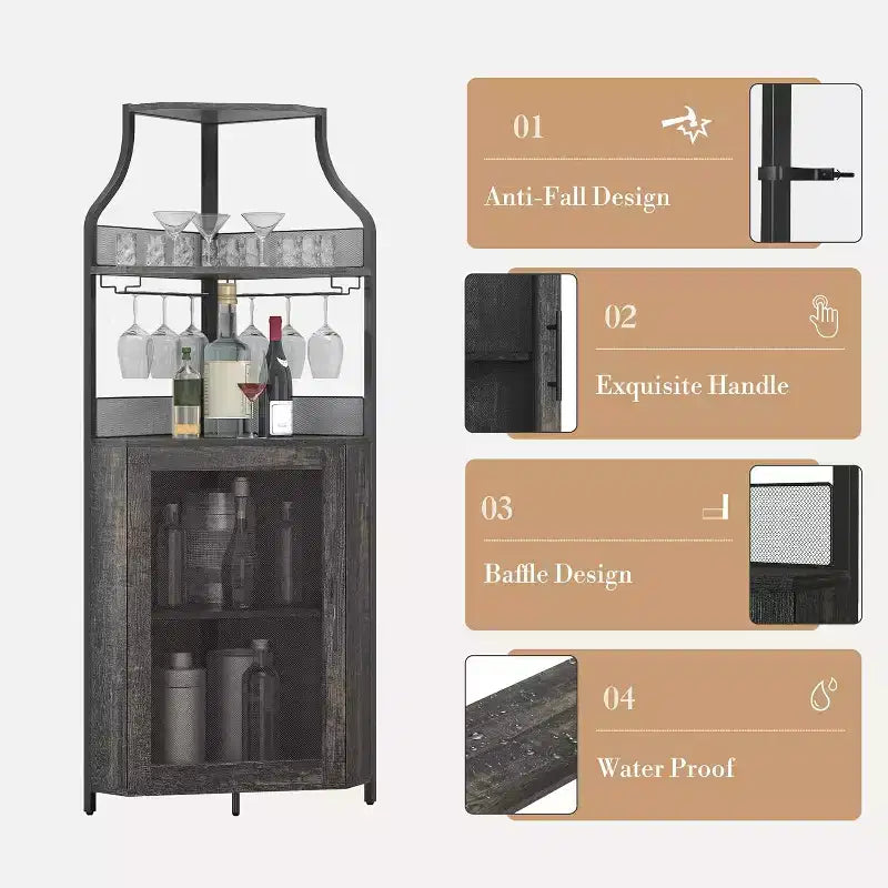 Meuble bar d'angle avec casier à vin amovible, meuble bar avec porte-verres