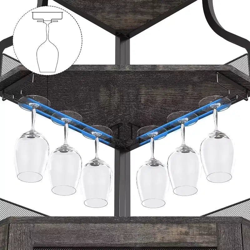 Meuble bar d'angle avec casier à vin amovible, meuble bar avec porte-verres