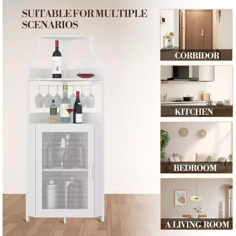 Meuble bar d'angle avec casier à vin amovible, meuble bar avec porte-verres