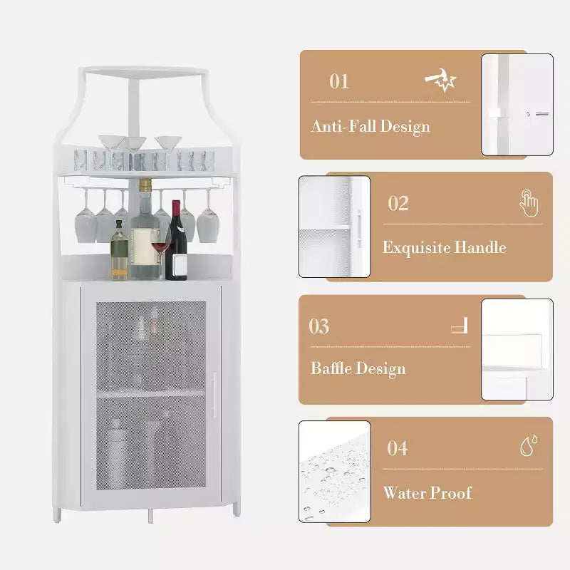Meuble bar d'angle avec casier à vin amovible, meuble bar avec porte-verres