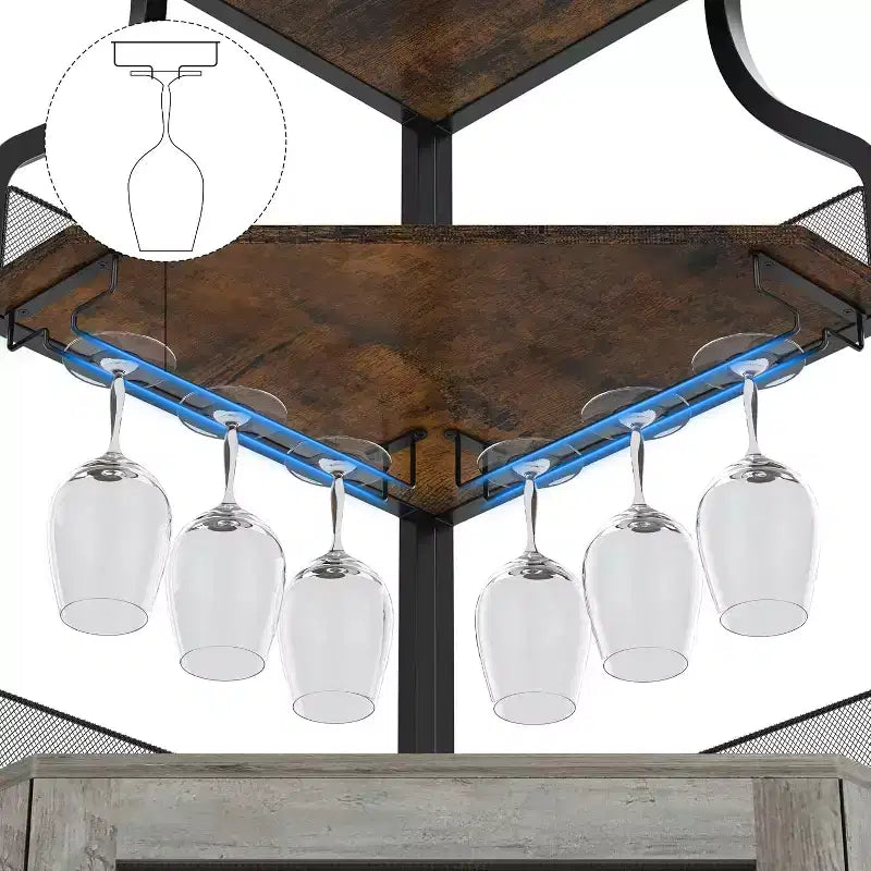 Meuble bar d'angle avec casier à vin amovible, meuble bar avec porte-verres