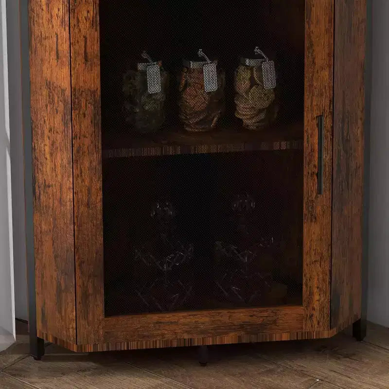 Meuble bar d'angle avec casier à vin amovible, meuble bar avec porte-verres