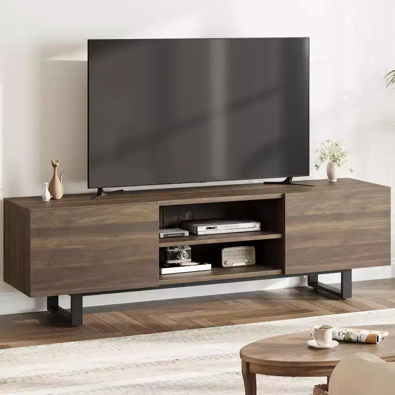 75 Inch Industrial TV Stand with 2 Drawers, Heavy Duty Wooden Media Console for Living Room &amp; Bedroom
