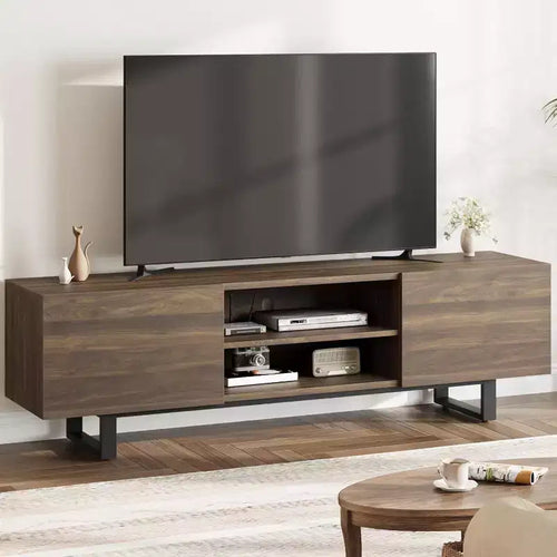 75 Inch Industrial TV Stand with 2 Drawers, Heavy Duty Wooden Media Console for Living Room &amp; Bedroom