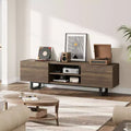 Meuble TV industriel de 75 pouces avec 2 tiroirs, console média en bois robuste