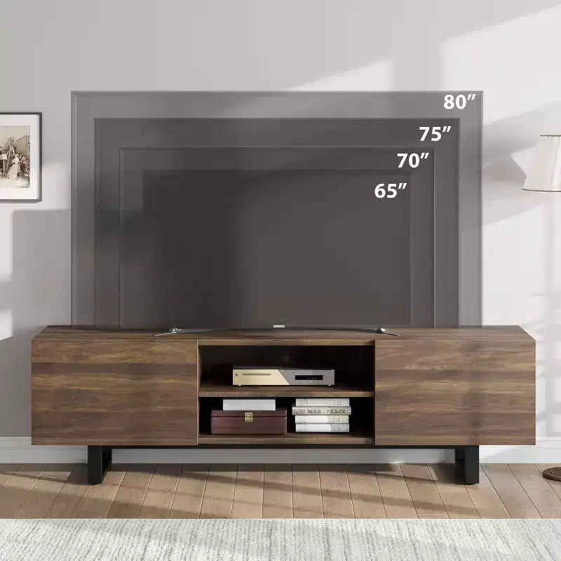 Meuble TV industriel de 75 pouces avec 2 tiroirs, console média en bois robuste