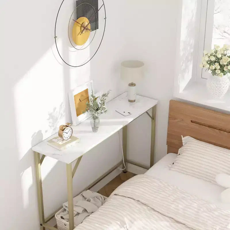 9.1 Table Console Étroite avec Prises, Table d'Appoint Derrière le Canapé