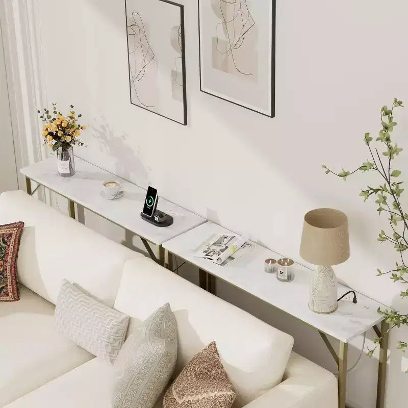 9.1 Table Console Étroite avec Prises, Table d'Appoint Derrière le Canapé