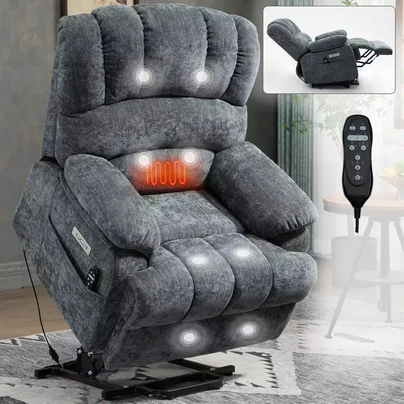 Fauteuil releveur électrique en chenille grande taille, large et dossier haut