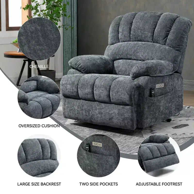 Fauteuil releveur électrique en chenille grande taille, large et dossier haut