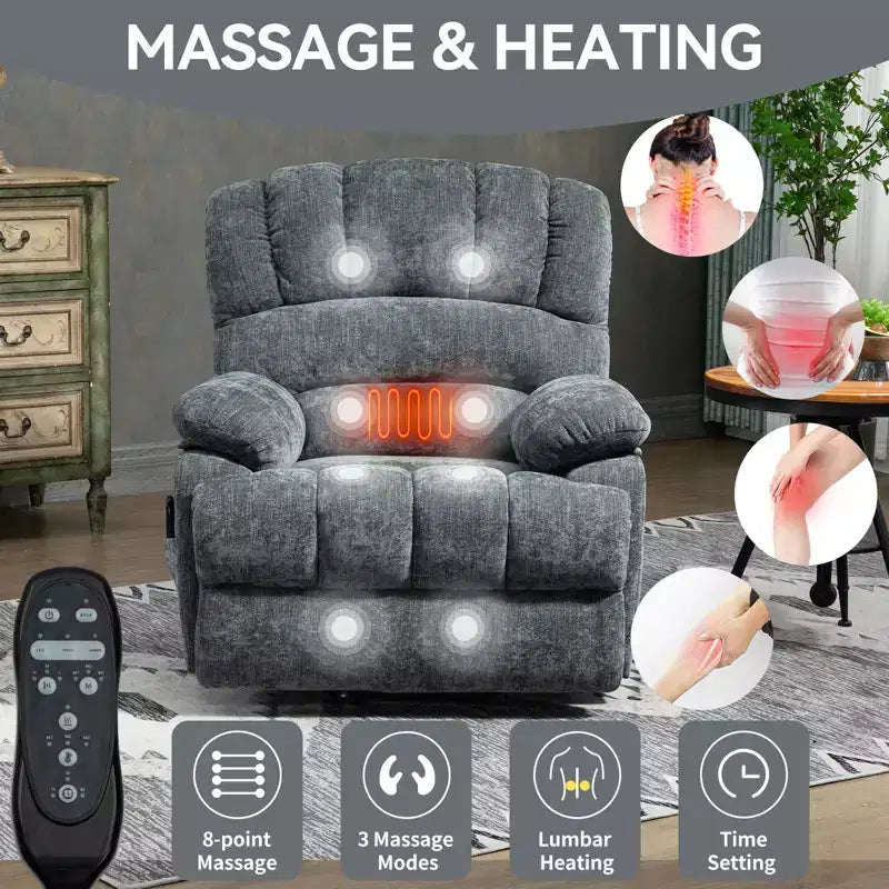 Fauteuil releveur électrique en chenille grande taille, large et dossier haut