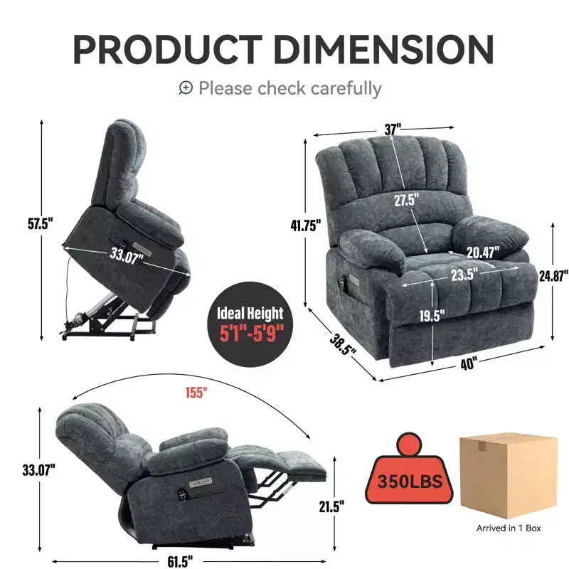 Fauteuil releveur électrique en chenille grande taille, large et dossier haut