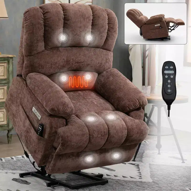 Fauteuil releveur électrique en chenille grande taille, large et dossier haut