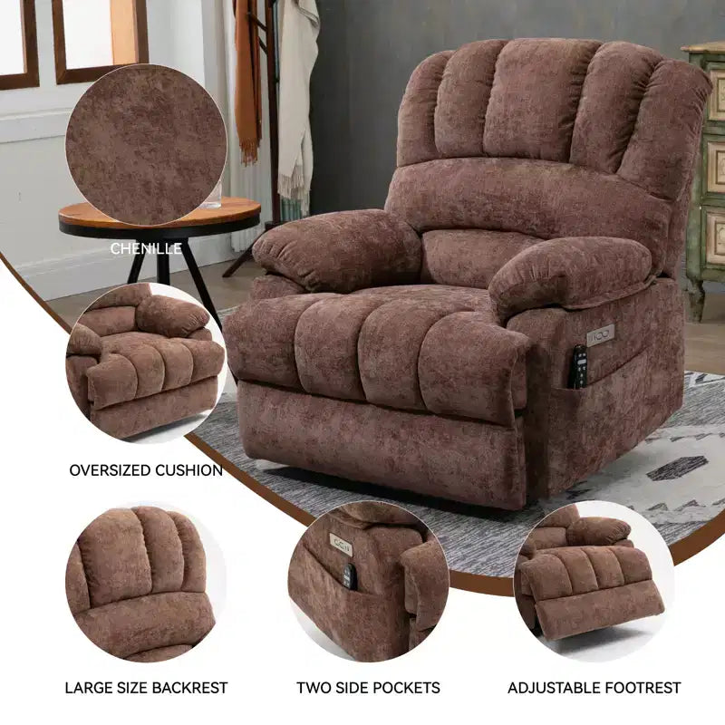 Fauteuil releveur électrique en chenille grande taille, large et dossier haut