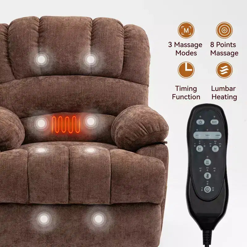 Fauteuil releveur électrique en chenille grande taille, large et dossier haut