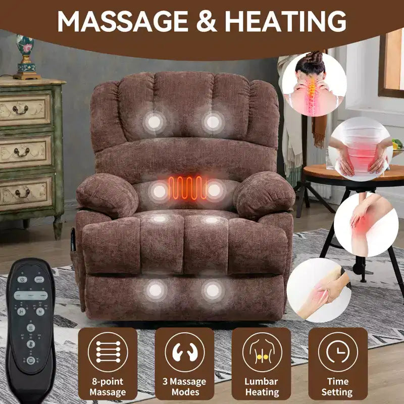 Fauteuil releveur électrique en chenille grande taille, large et dossier haut