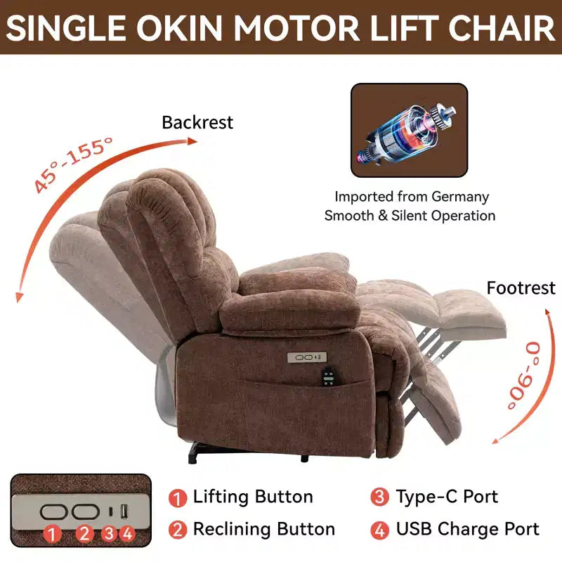Fauteuil releveur électrique en chenille grande taille, large et dossier haut