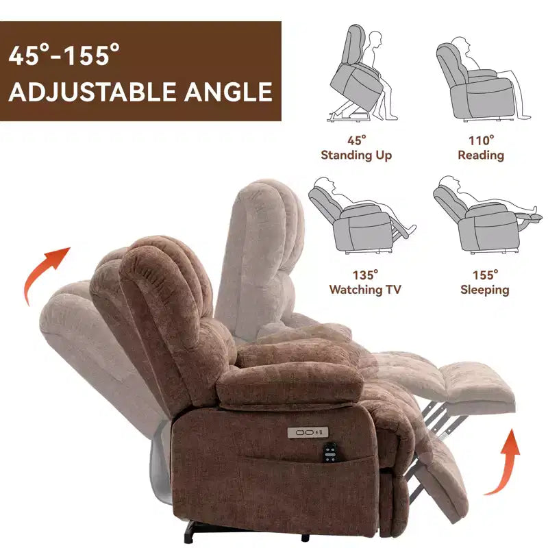Fauteuil releveur électrique en chenille grande taille, large et dossier haut