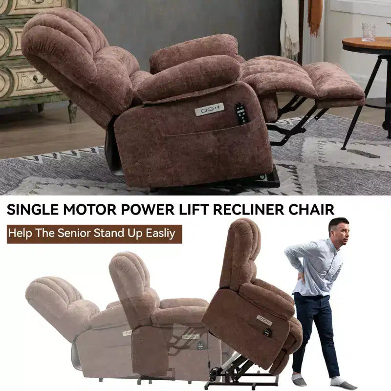 Fauteuil releveur électrique en chenille grande taille, large et dossier haut