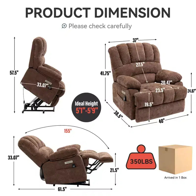 Fauteuil releveur électrique en chenille grande taille, large et dossier haut