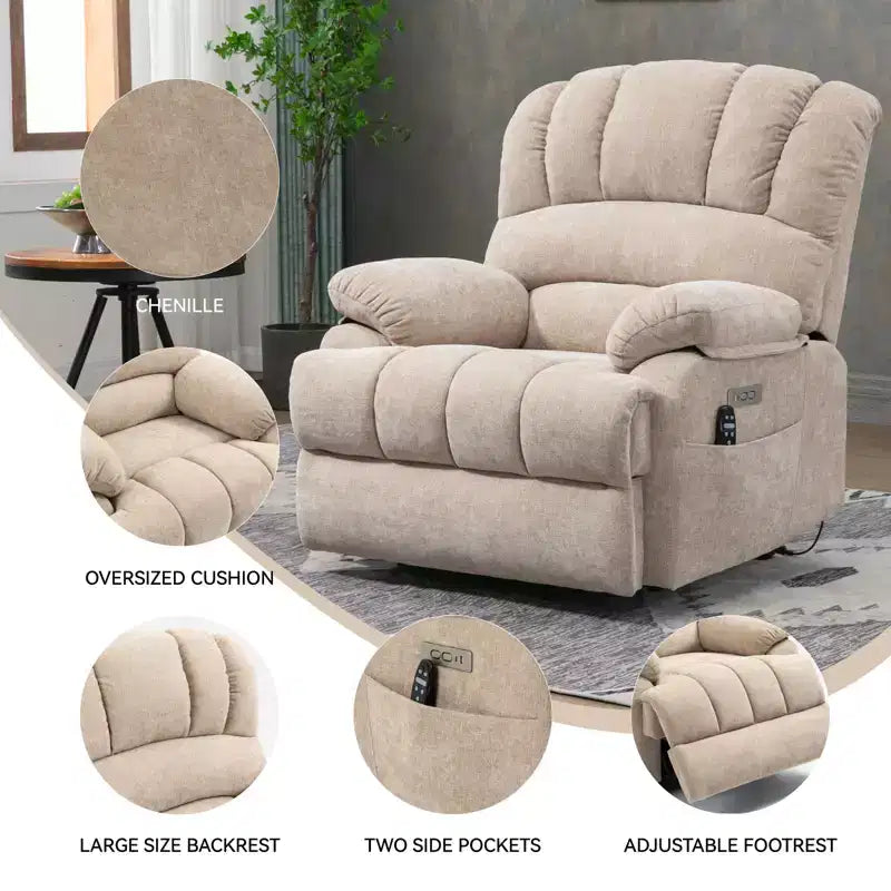 Fauteuil releveur électrique en chenille grande taille, large et dossier haut