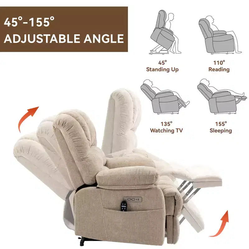 Fauteuil releveur électrique en chenille grande taille, large et dossier haut