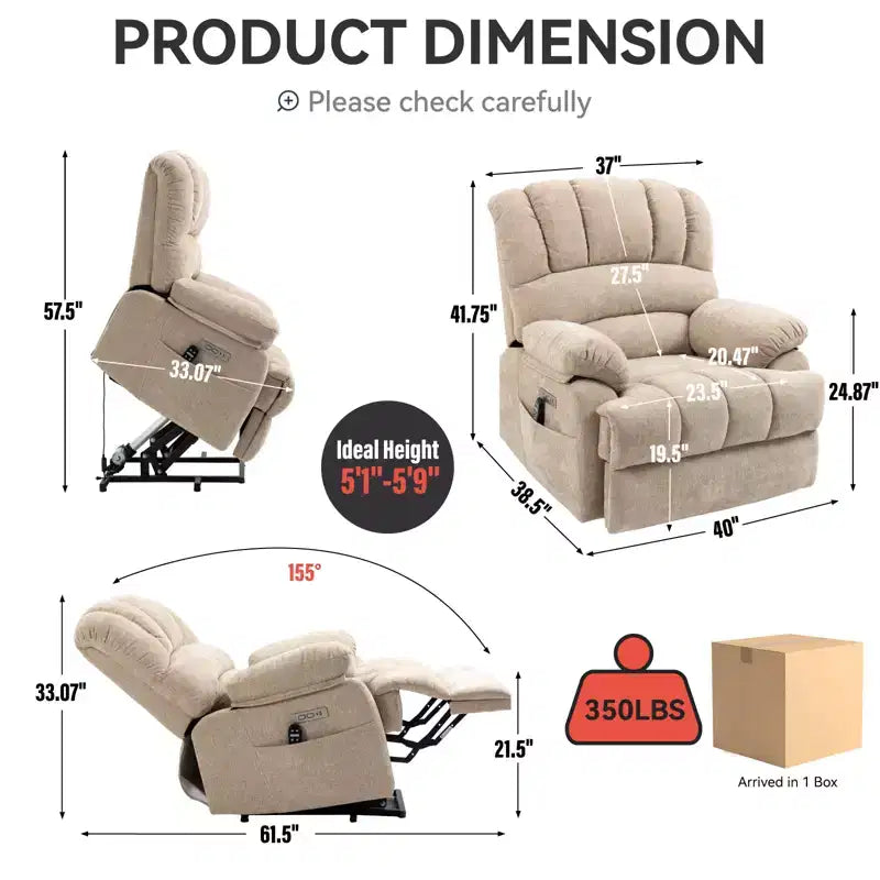 Fauteuil releveur électrique en chenille grande taille, large et dossier haut
